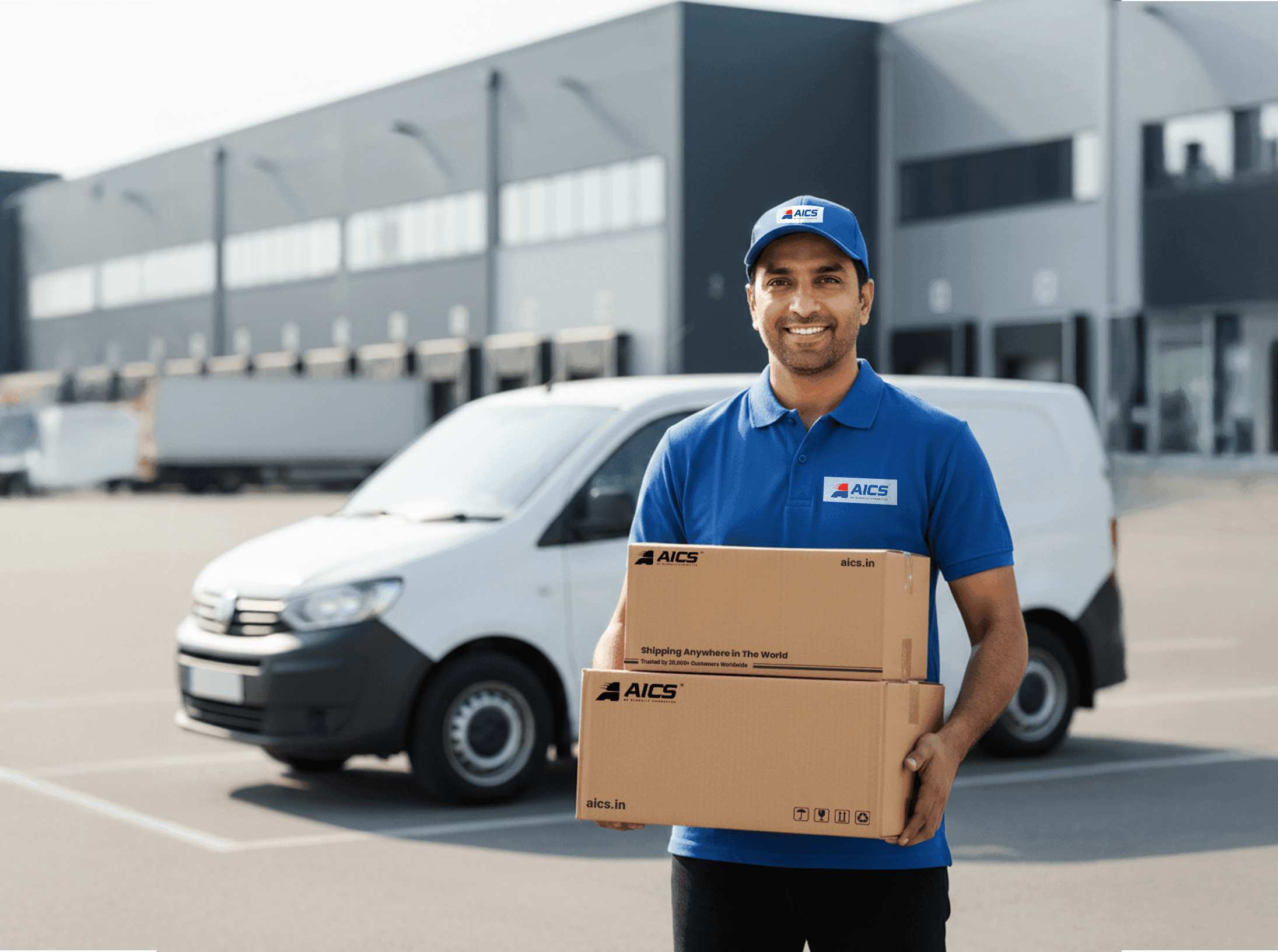 AICS courier executive providing fast and secure international door to door delivery service